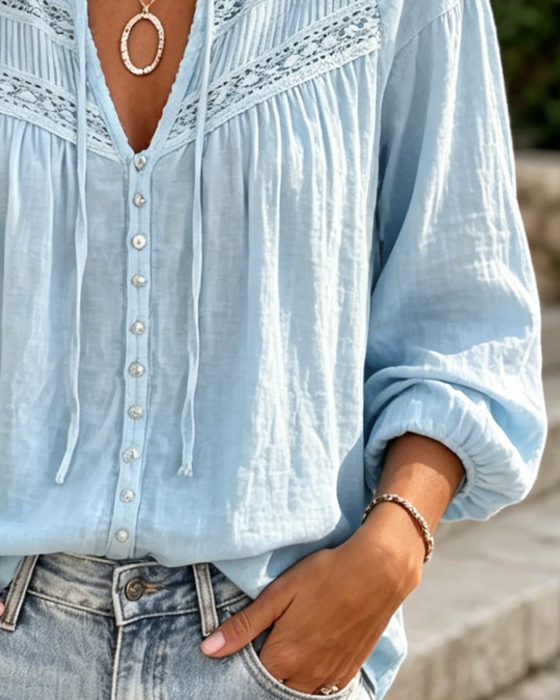 Blus Casual Hollow Out Spets