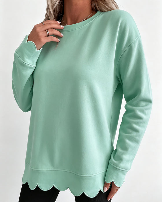 Sweatshirt Scallop Trim Avslappnad