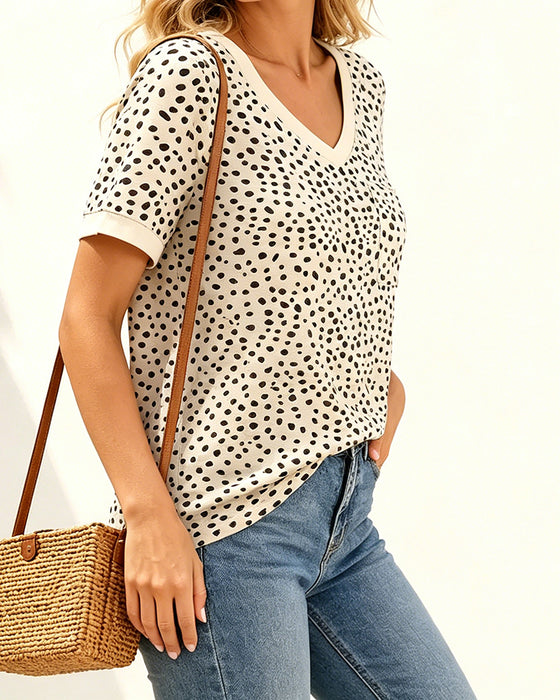 T-Shirt V-Hals Polka Dot Ficka
