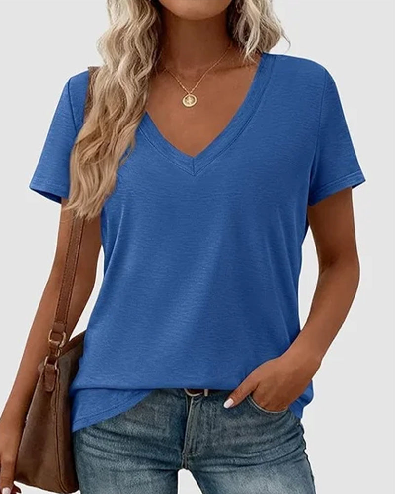 T-Shirt Pullover V-Hals Solid