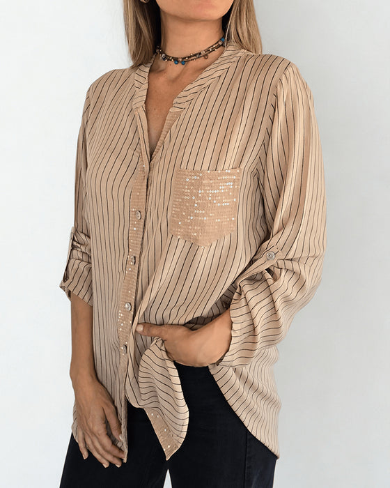 Skjorta Mode Paljett Randig