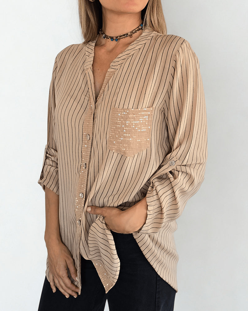 Skjorta Mode Paljett Randig