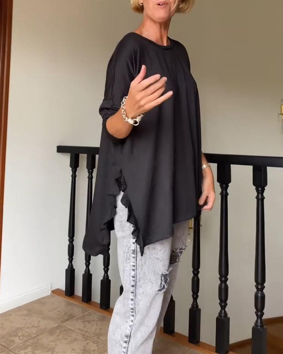 Enfärgad casual blus med rund hals