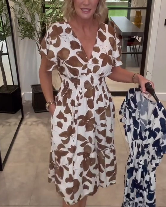 Klänning Fjäril Tryck V-Ringning