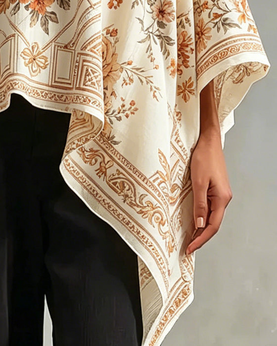 Blus V-Hals Blommig Oregelbunden