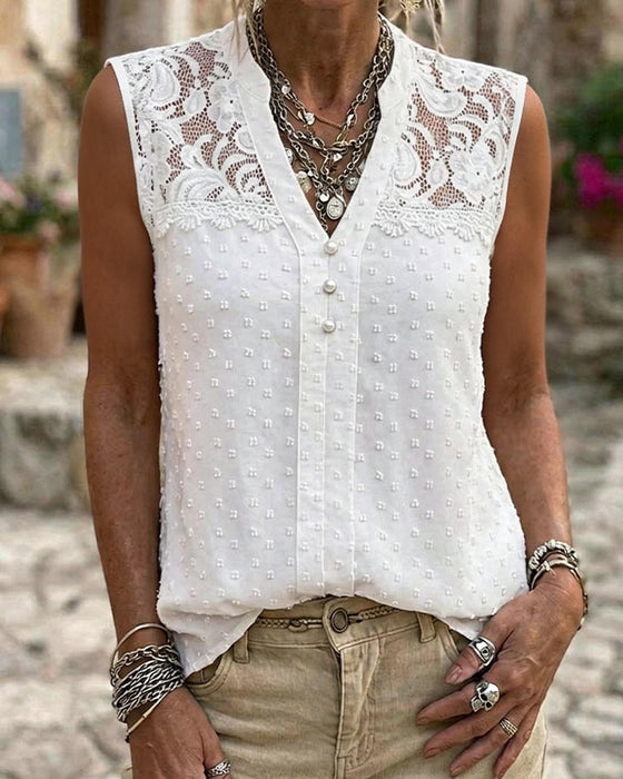 Tank Top Spets Jacquard Ärmlös