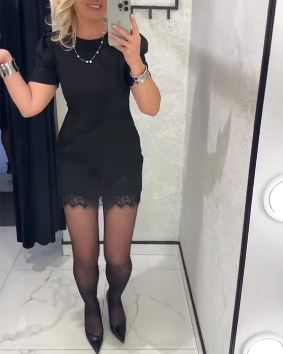 Klänning Puffärm Spets Lappverk