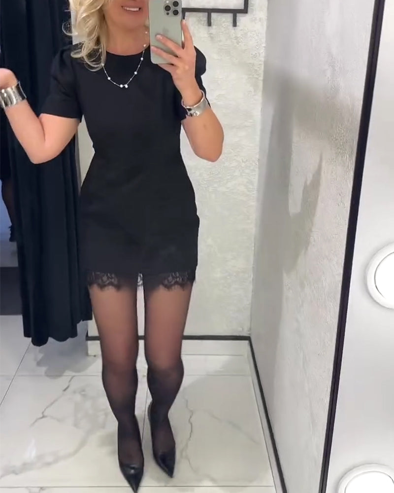 Klänning Puffärm Spets Lappverk