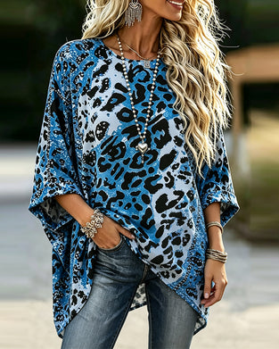Blus Ombre Leopard Rundhalsad