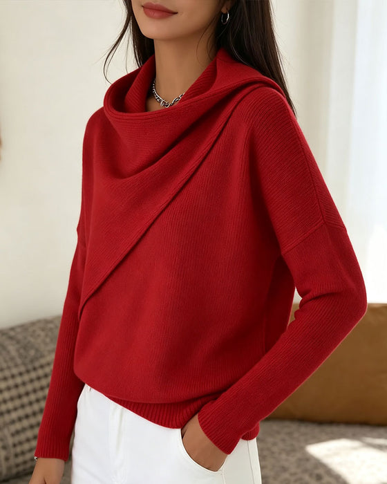Pullover Stilig Mock Neck Lång Ärm Stickad