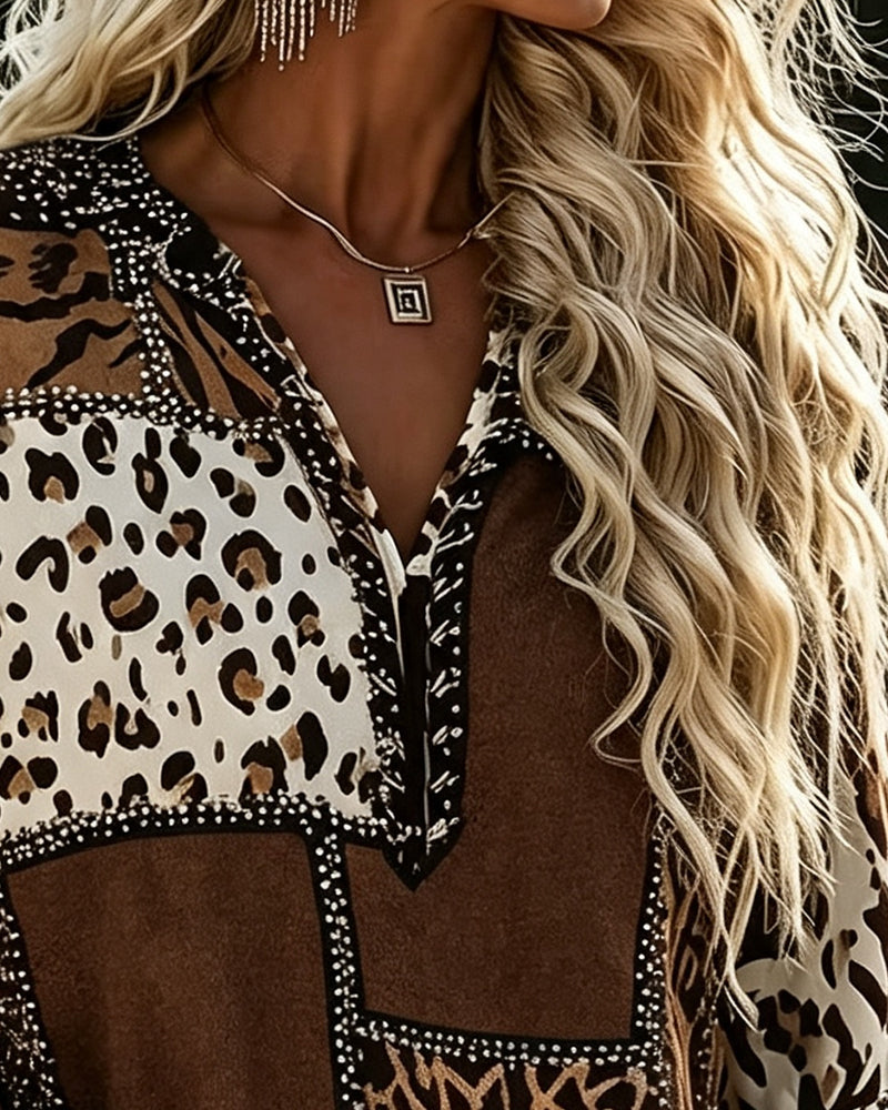 Blus Leopard Färgblock