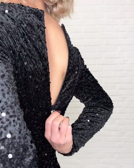 Klänning V-hals Pailletter Sprund Fest