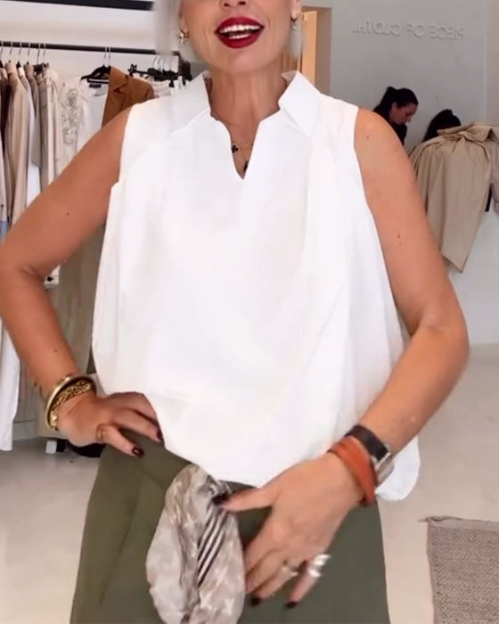 Blus Utan Ärmar Krage Lös