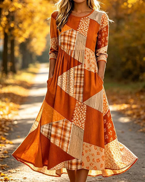 Klänning Patchwork Rutig Blommig