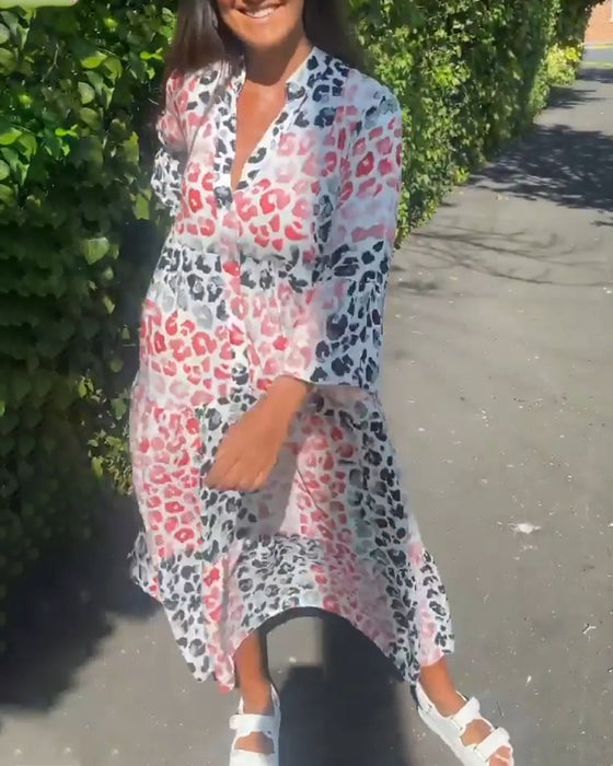 V-ringad ledig klänning med volang