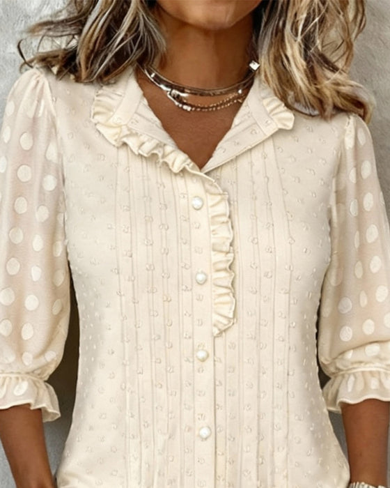 Jacquardblus Med Volanger I Modern Stil