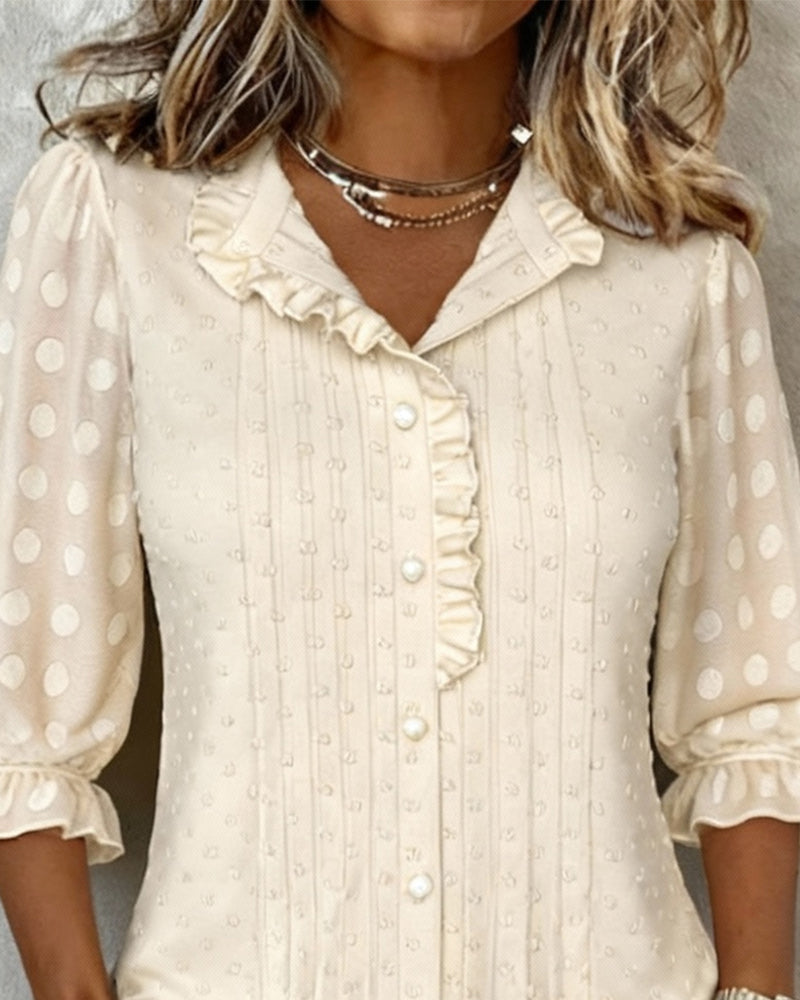 Jacquardblus Med Volanger I Modern Stil