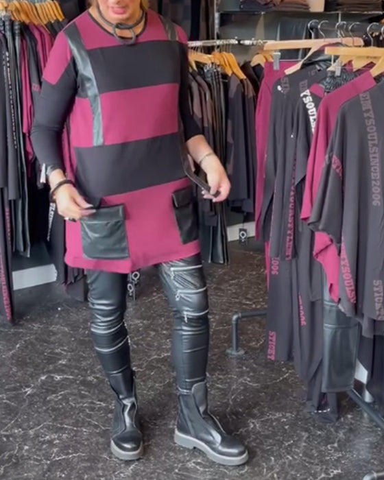 Topp med rund hals i ficksömmar i kontrastfärg