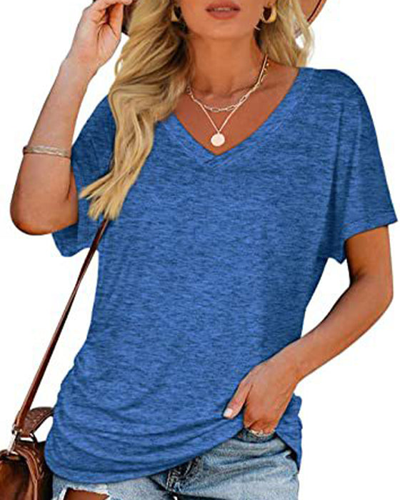T-Shirt Veckad Enfärgad V-Ringning