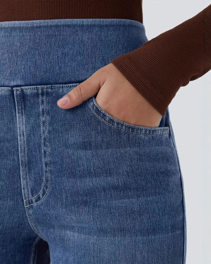Byxor Hög Midja Jeans Ficka Utsvängd