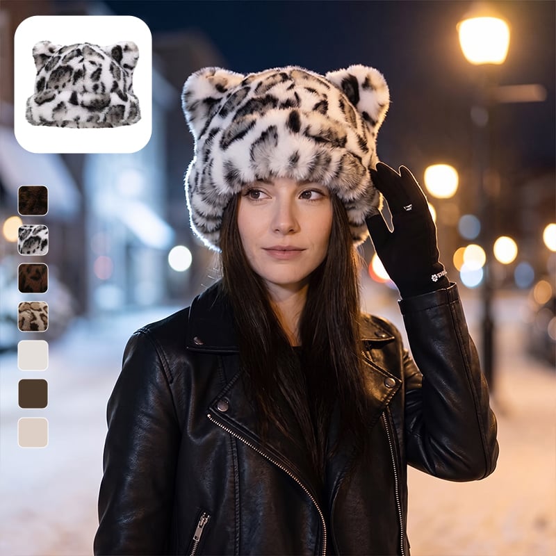 Hatt Leopardmönster Plysch Kattöra