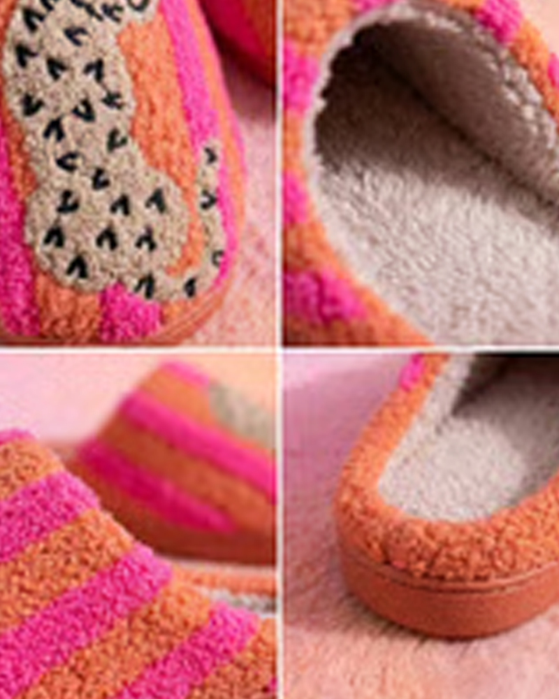 Dam Retro Randig & Leopard Luddig Tofflor