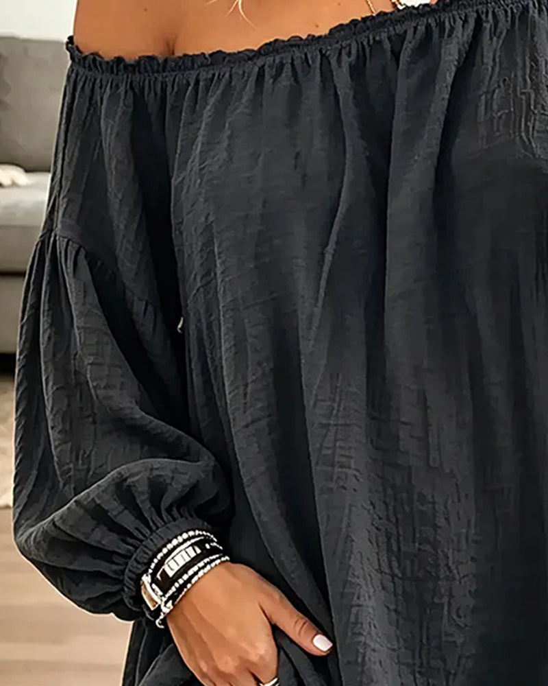 Topp Off-Shoulder Ledig Enfärgad Färg