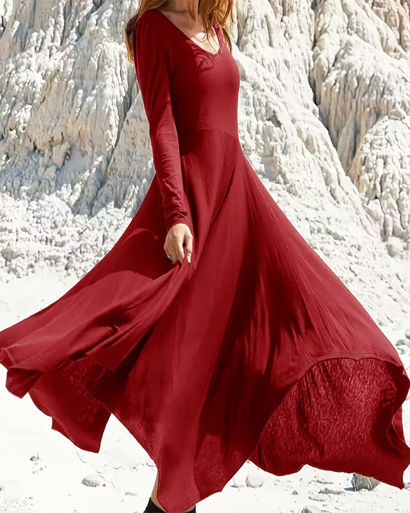 Klänning Oregelbunden Fåll Långärmad