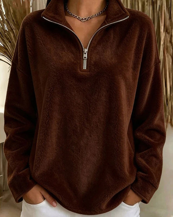 Sweatshirt Dragkedja Liten Ståndkrage Pullover