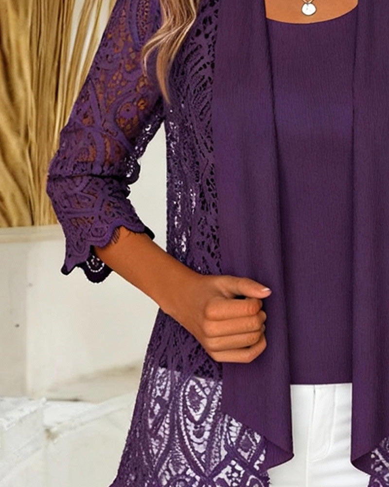 Topp Med Lapptäcktsdetaljer Och Faux Tvådelad Design