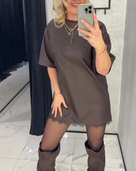 Klänning Enfärgad Lapptäcks Kortärmad