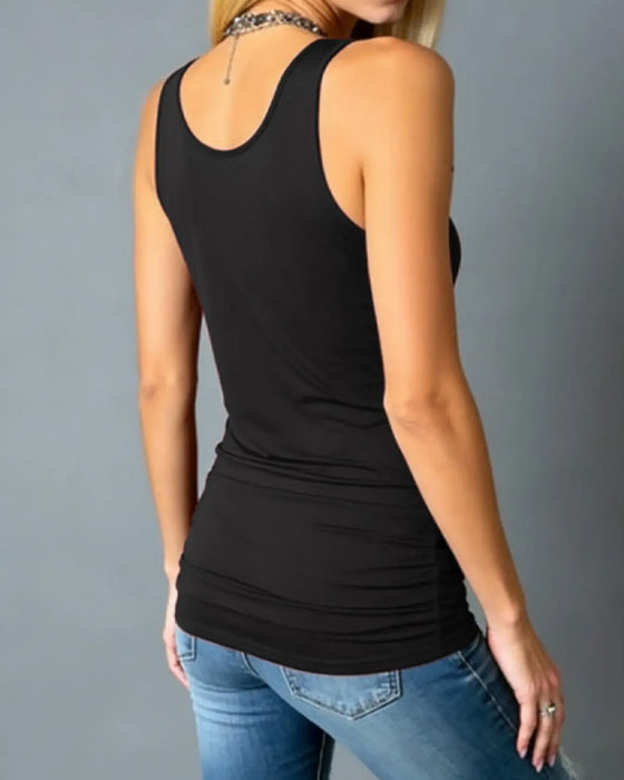 Tank Top U-Hals Ärmlös Hollow Out