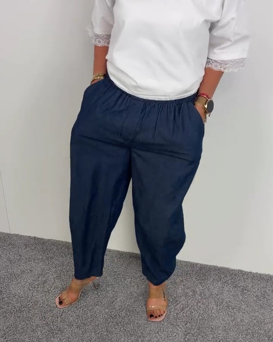 Byxor Stiliga Ficka Denim Långa