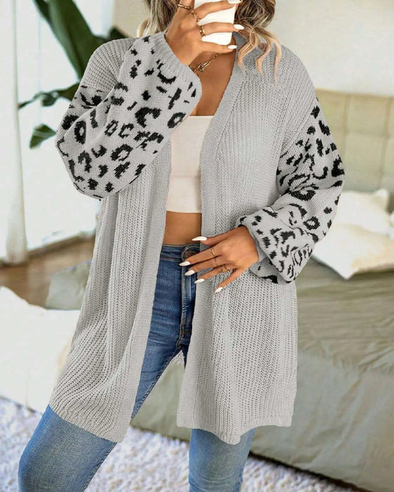 Cardigan Leopardtryck Lång Ärm Patchwork