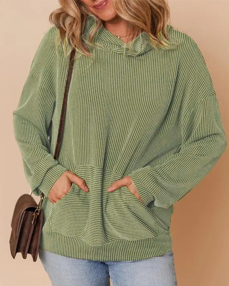Sweatshirt Med Huva Randig Ficka Lössittande
