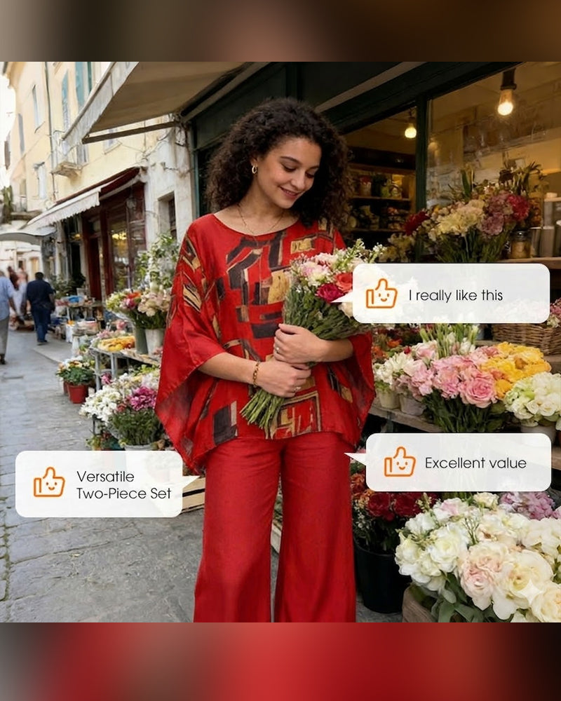 Tvådelad Set Geometriskt Tryck Vida Ben Byxor