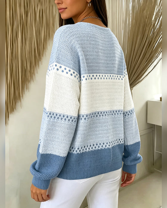 Sweatshirt Färgblock Våffelstickad Henley Pullover
