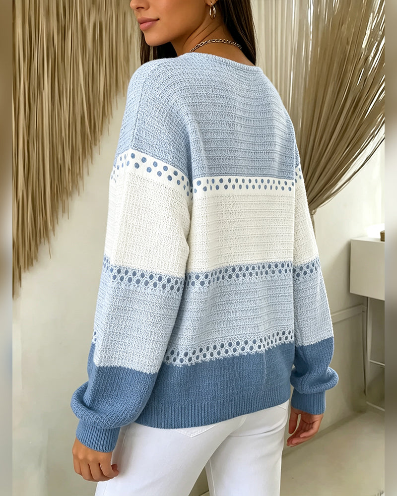Sweatshirt Färgblock Våffelstickad Henley Pullover