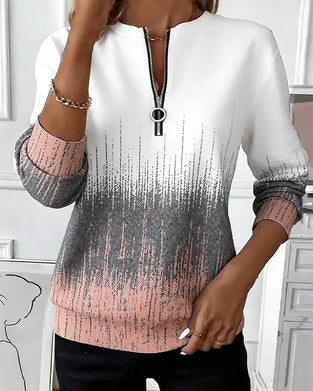 Sweatshirt Halv Dragkedja Gradient Lång Ärm