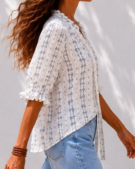 Blus Liten Blommig Ruffle