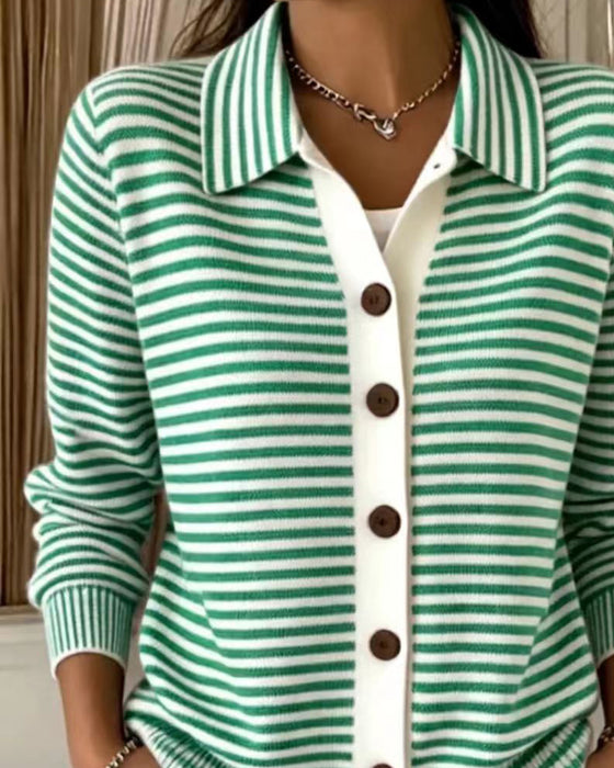 Cardigan Krage Knapp Randig