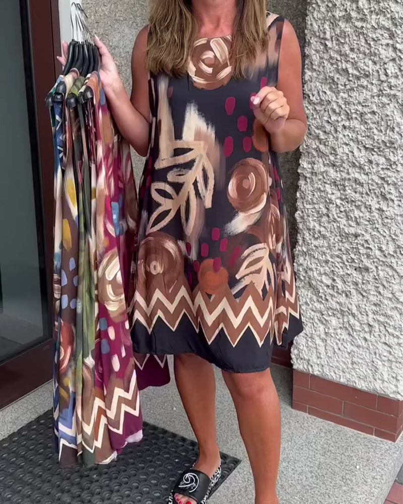 Klänning Abstrakt Blommig Ärmlös