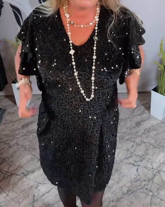 Klänning V-Ringning Ryschärm Sammets Glitter