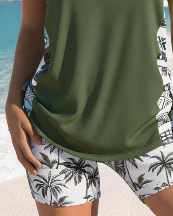 Semester Tankini Tryckt Korsade Remmar