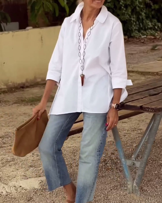 Långärmad Casualskjorta Med Kavajslag