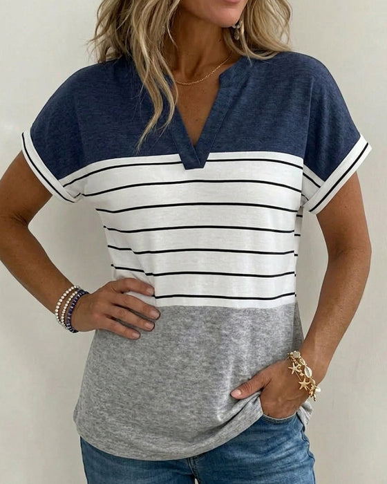 T-Shirt V-Hals Kontrast Rand