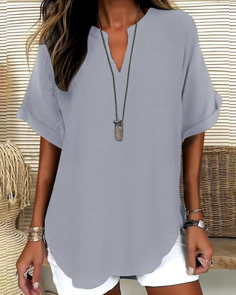 Blus Lös Enfärgad Damsk Casual