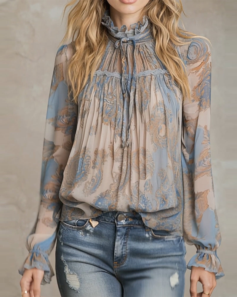 Blus Bohemisk Stil Cashew Blomma Mode