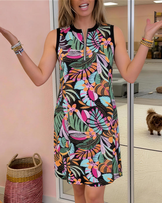 Klänning Ärmlös Dragkedja Blommig