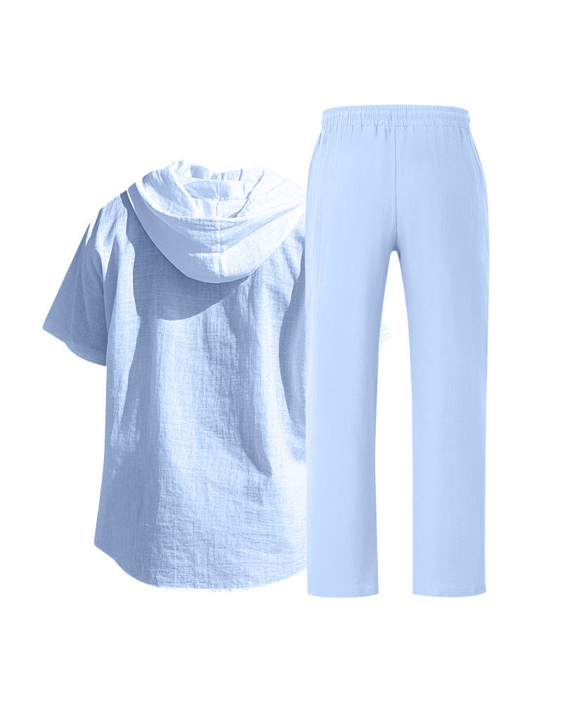 Herr Lättvikt Huvad Tvådelad Set För Sommar Casual Klädsel
